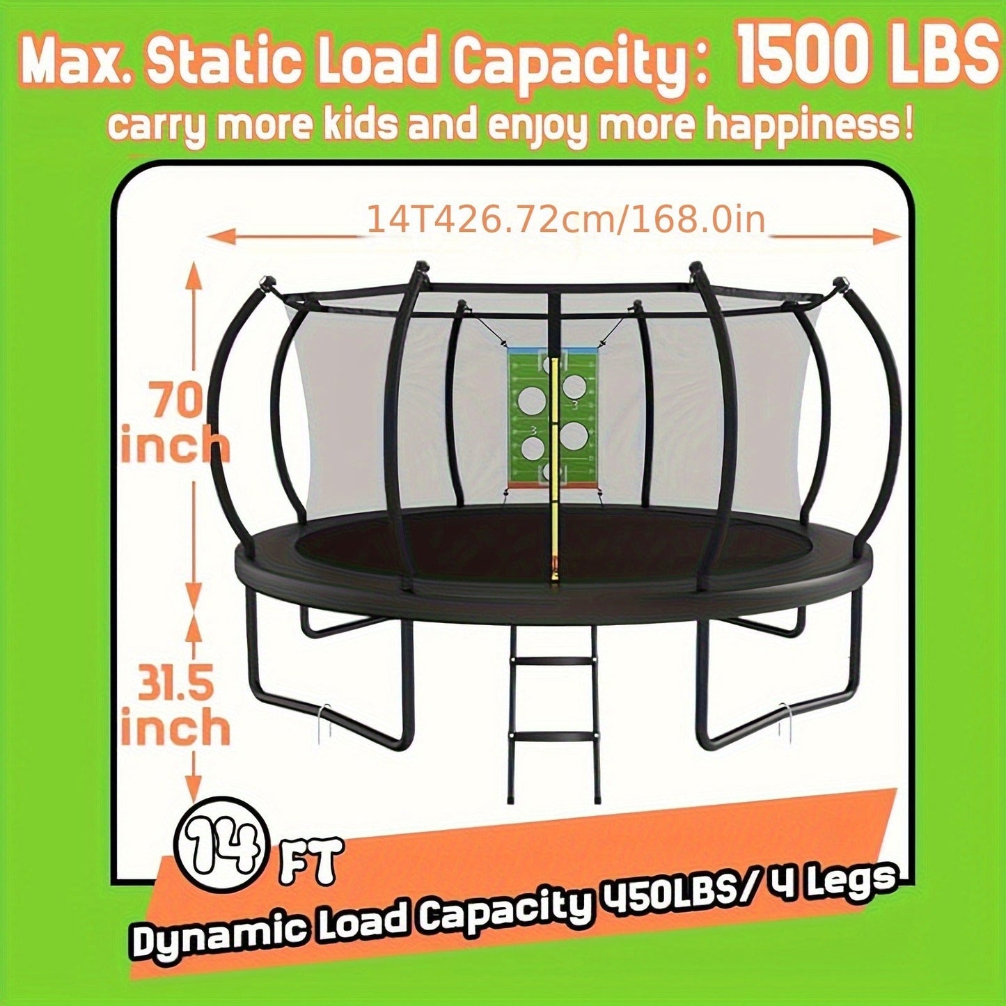 Outdoor Trampoline with Safety Enclosure Net Football Toss Game 8 10 12 14FT Round Backyard Trampoline for Kids Adults Indoor Outdoor Party Play