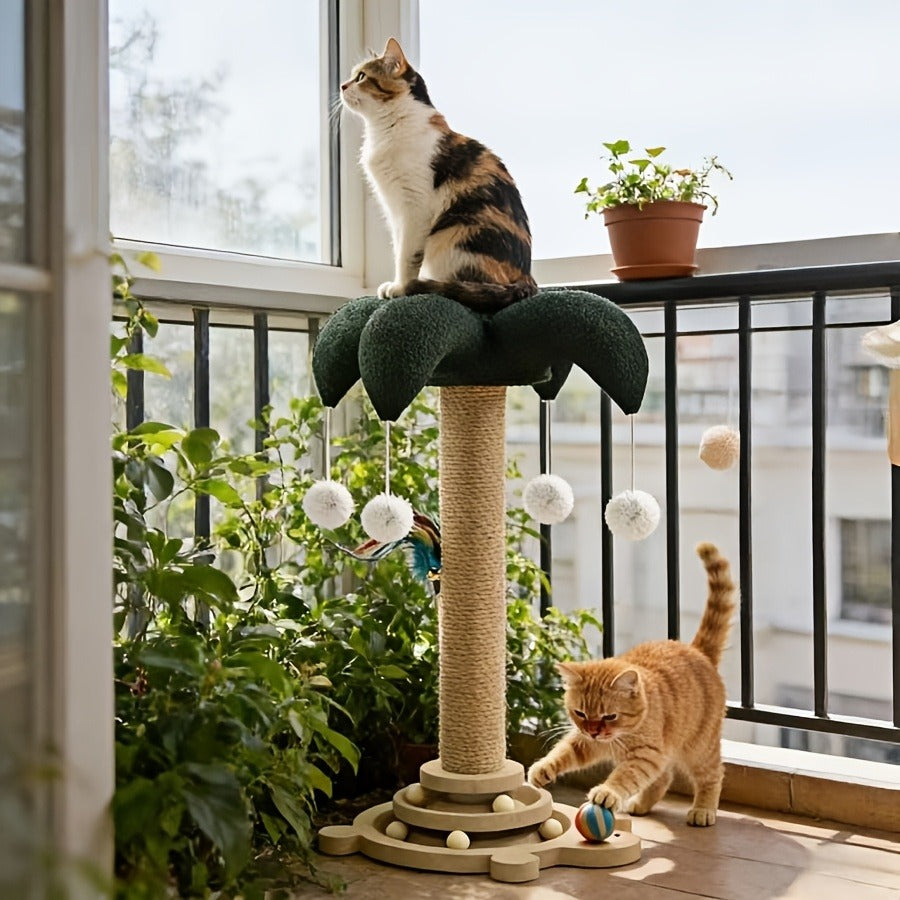 Cat Scratching Post Sisal Vertical Clown Hat Design, Wear-Resistant Cat Scratch Board with Cat Climbing Frame & Teaser Toy, Fun Shaped Cat Scratcher for Indoor Cats, Millet & Turtle Shape, Green
