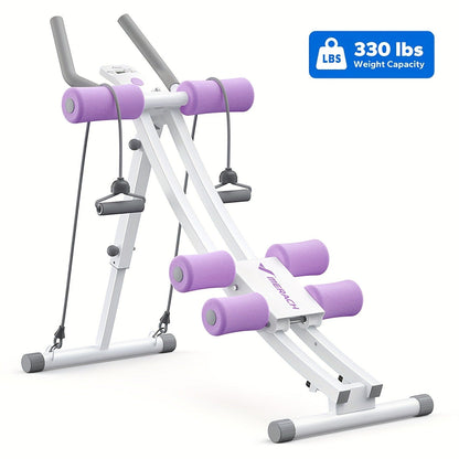 Ab Machine Adjustable Dual-Track Core Trainer with LCD Display – Foldable Ab Roller 440LB Capacity, 110° Curved Track & Knee Pad for Home Gym Men Women