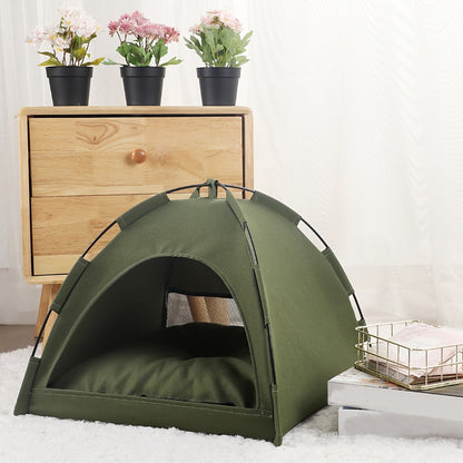 Portable Pet Tent Sleeping Nest for Cats & Dogs - Soft Cozy Foldable Pet House for Indoor Outdoor Camping Travel, Easy Assembly Solid Color Design, Ideal Pet Gift for Cats Dogs, Fern Green