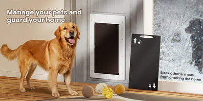 Dog Door 3-Flap Magnetic Pet Door for Interior & Exterior Doors or Wall – Heavy Duty Insulated Doggie Door with Closing Panel, Medium & Large, Fits Dogs 45–100 lbs, White & Black