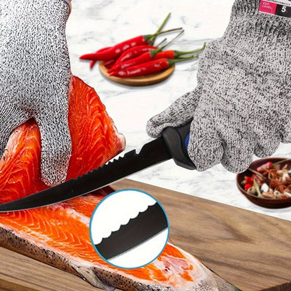 Fishing Knife Set 3-Piece Stainless Steel Fillet Boning Knife with Cut Resistant Gloves Fishing Line Cutter Stretch Rope for Fishing Camping Carving