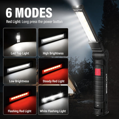COB LED Work Light, 1000 Lumen Rechargeable Portable Hanging Camp Lamp with Built-In Battery, 200M Range for Camping, Yard, Party & Vehicle Maintenance – 2/4/6/8/10 Pack