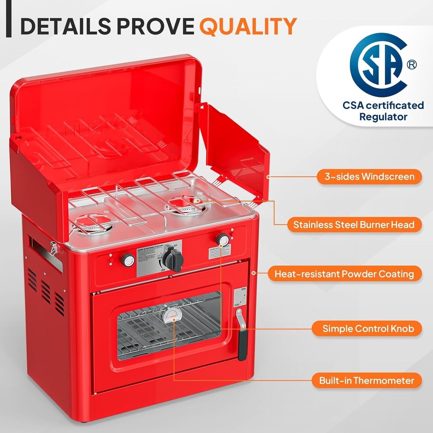 Camping Stove with Oven 2-in-1 – Portable Propane Double Burner 16,000 BTU & Outdoor Oven Combo with Auto-Ignition & Thermometer | Camping, Backyard & Picnic Cooking