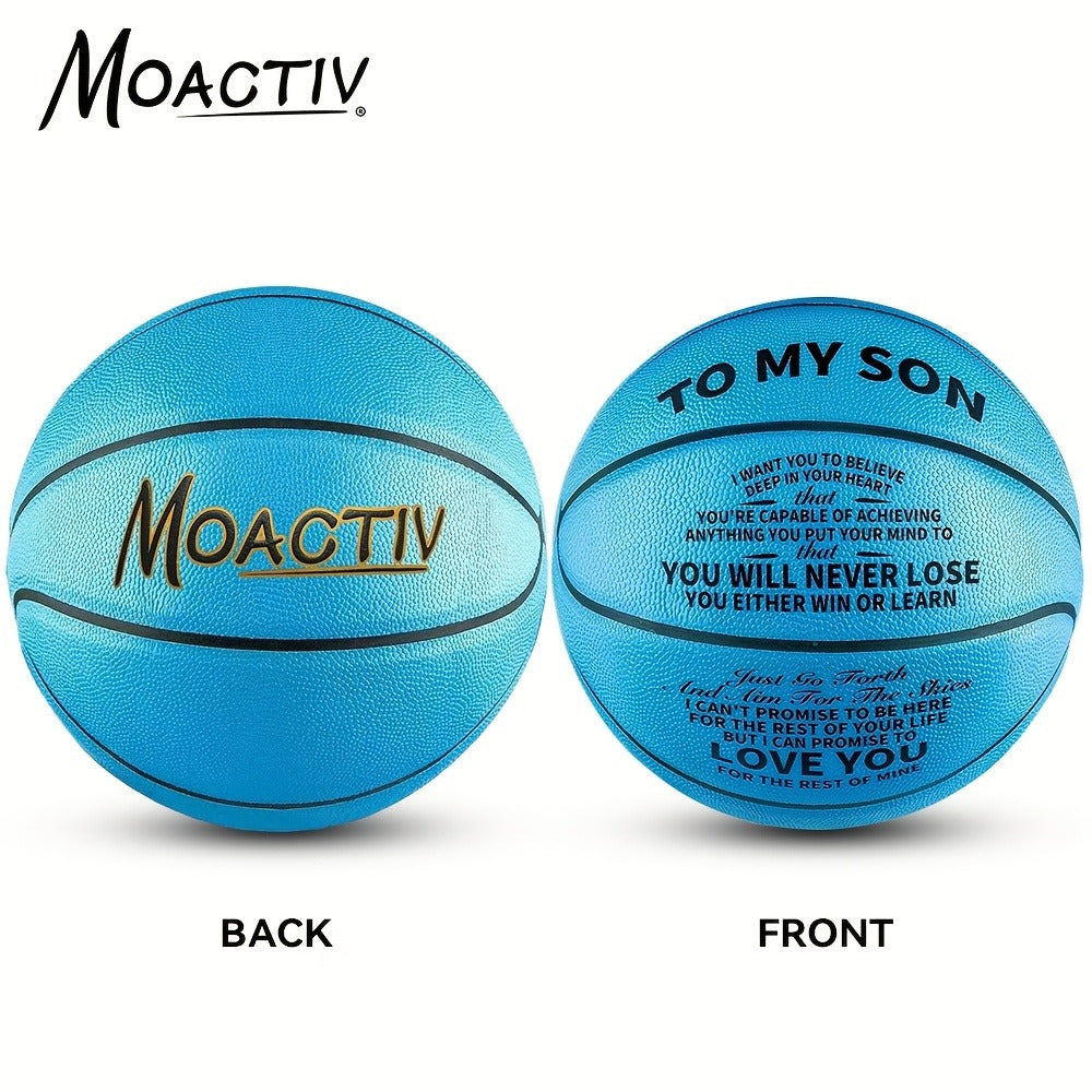 Engraved Basketball Gift for Grandson & Son - Size 7 PU Indoor Outdoor with Pump, Inspirational Message, Birthday Christmas Gift, Multi-Color