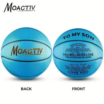 Engraved Basketball Gift for Grandson & Son - Size 7 PU Indoor Outdoor with Pump, Inspirational Message, Birthday Christmas Gift, Multi-Color