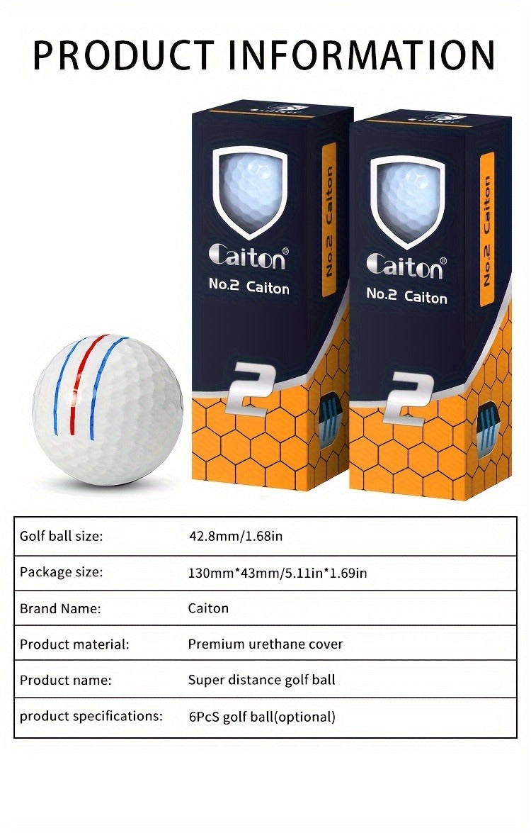 Golf Balls 6pcs Long Distance High Speed with 360-Degree Aiming Line Add 40+ Yards Distance Durable Performance Golf Ball Set for Men Women Beginners Advanced Players Practice Training