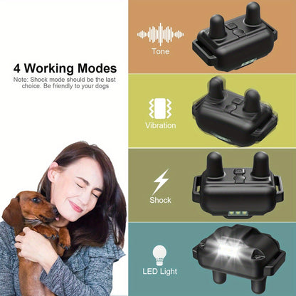 Dog Training Collar with Remote – LED Light, Beep, Vibration & Safe Shock Modes | Waterproof E-Collar for 1, 2 or 3 Dogs | Adjustable Range Remote Dog Trainer (Black & Blue)