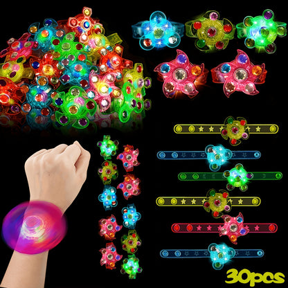 LED Light Up Wristbands Glow in the Dark 30 Pack – Fidget Spinner Bracelets for Kids Birthday Party Favors, Classroom Prizes, Halloween Goodie Bag Stuffers for Boys & Girls Ages 3+