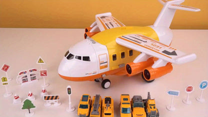 Jumbo Transport Airplane Toy for Kids with 10 Cars & Spray Mist, Cargo Plane Playset Toddler Boy Girl Birthday Gift Ages 3+
