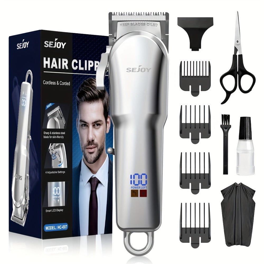 Professional Hair Clippers for Men Cordless Zero Gap T-Blade Metal Barber Clipper with LED Display & Guide Combs - Rechargeable Fade Trimmer for Edges Line-Up Beard Grooming Gift