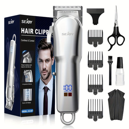Professional Hair Clippers for Men Cordless Zero Gap T-Blade Metal Barber Clipper with LED Display & Guide Combs - Rechargeable Fade Trimmer for Edges Line-Up Beard Grooming Gift