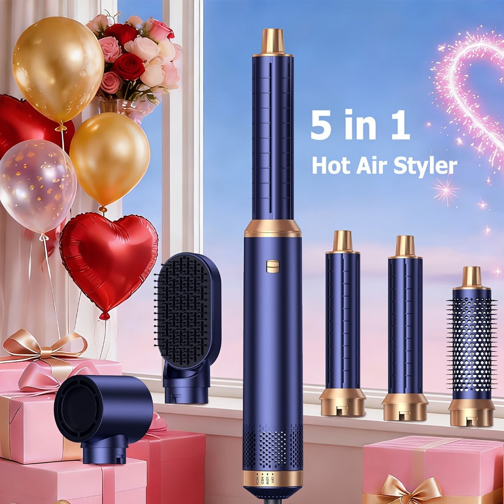 5-in-1 Hair Dryer Brush Set – Blow Dryer Brush with Curl, Straighten, Volumize & Smooth, Hot Air Styler for All Hair Types, Professional Styling Wand