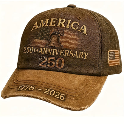 250th Anniversary Patriotic Baseball Cap USA Embroidered – Adjustable Vintage American Flag Hat for Men Women, Unisex Independence Day Gift, History Enthusiast Festive Cap, Single or 3-Piece Set