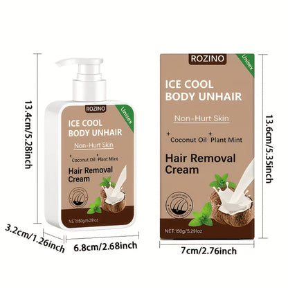 Hair Removal Cream Coconut 150g Painless Semi-Permanent Depilatory – Gentle Non-Irritating Formula for Face Lip Underarm Legs Arms & Bikini Area, Up to 6 Month Smooth Skin Results for Women Sensitive Skin