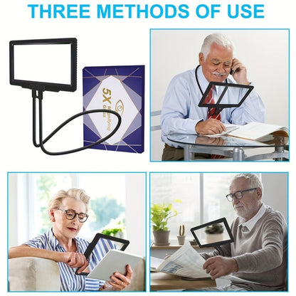 Hands-Free Magnifying Glass 5X Full Page, Flexible Gooseneck Neck-Worn Reading Magnifier for Seniors, Large Page Magnifier for Reading Sewing Repair Low Vision, No-Light Wearable Magnifier
