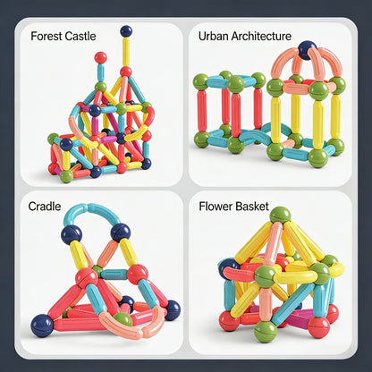Magnetic Sticks Building Set 28 58 Pcs – 3D STEM Construction Toy for Kids Ages 3+ Build Towers Animals Shapes Creative Imagination Family Classroom Group Play Birthday Christmas Gift