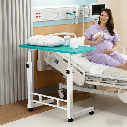 Overbed Table Adjustable Height – Hospital-Grade Nursing Bedside Table with Independent Storage Compartments for Elderly & Patient Care | Portable Auxiliary Tray Table, 8 Colors
