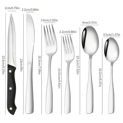 Stainless Steel Flatware Set 24/48 Piece with Steak Knives, Mirror Polished Silverware Set for 4/8, Dishwasher Safe Cutlery Utensil Set with Forks Spoons Knives, Perfect for Weddings, Gifts & Outdoor Dining