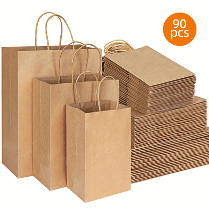 Kraft Paper Bags with Handles Bulk – 75/90/120/210 Pcs Gift Bags 3 Sizes 110g Shopping Bags for Wedding Party Retail Favor Wrapping Easy Storage