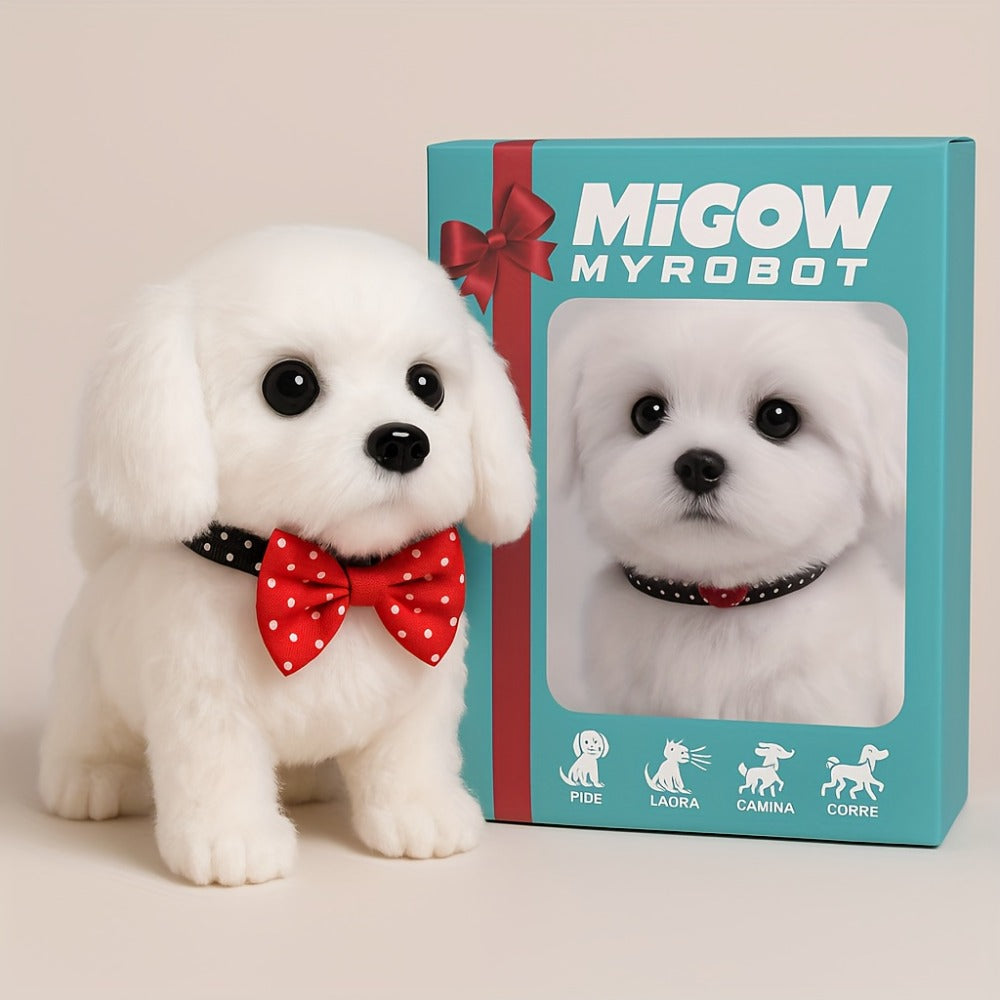 Interactive Robotic White Labrador Puppy Plush Toy | Walks Barks Wags Tail | Realistic Electronic Pet Dog | Gift Box | Birthday Christmas Gift for Kids