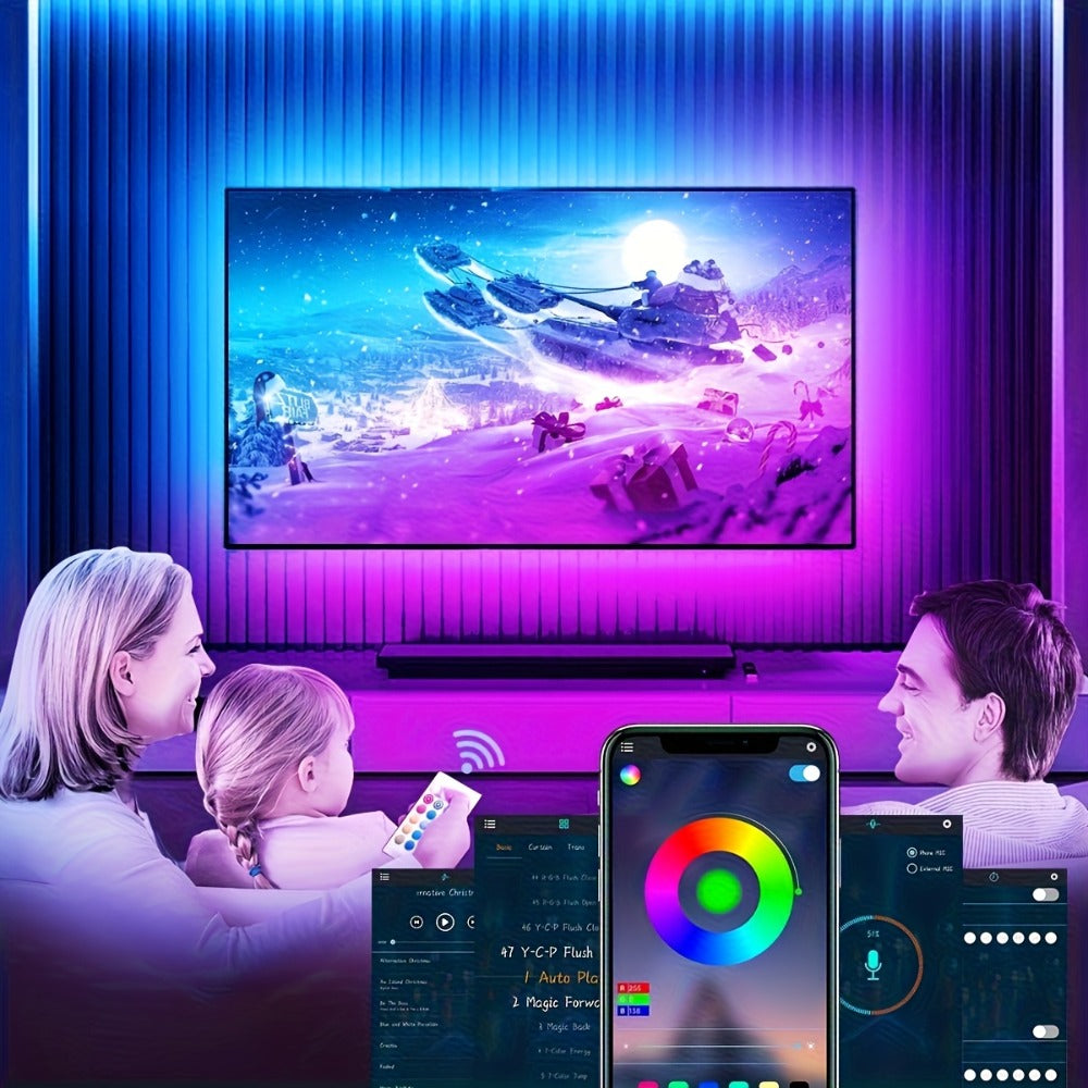 LED TV Backlight Strip RGB Bias Lighting for 45-75 Inch TVs, Color Changing Backlight with Remote & App Control, Music Sync, USB Powered, 3M Adhesive, Bedroom Living Room Home Theater Ambient Lighting