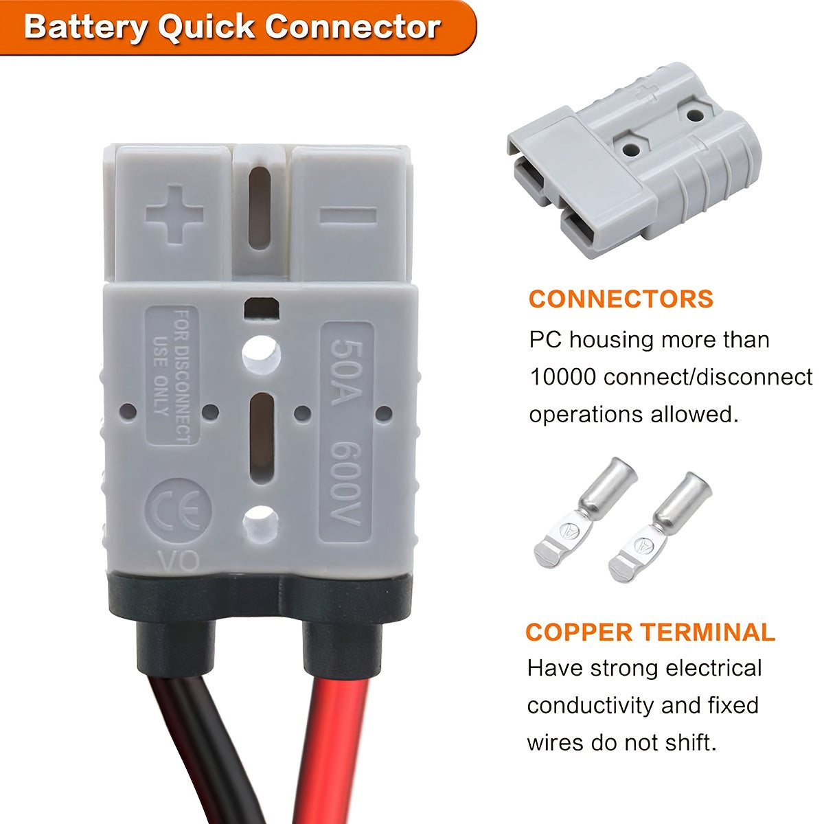 RV SB50A Connector Plug with Wire, Double SB50 Anderson Connector Cable, Quick Connection to Battery Harness, Forklift Plug Wire, One Pair of Fixed Power Forklift Connectors for Car Forklift
