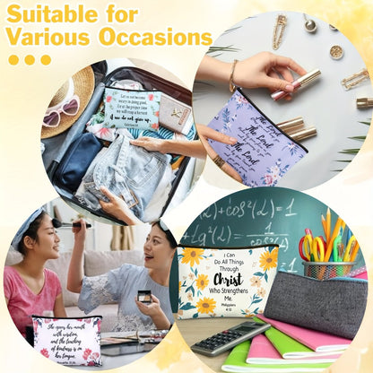 Bible Verse Makeup Bag Bulk 30 Pcs Christian Zipper Scripture Pouches Church Favors Inspirational Religious Gift for Women VBS Sunday School Travel Pencil Bag