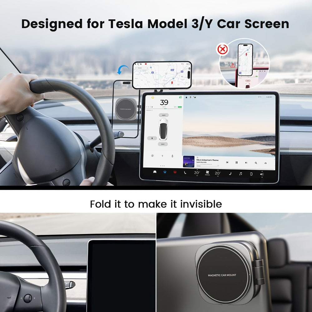 Tesla Magnetic Car Phone Holder T4 Upgraded Model – Strong Magnet Dashboard Mount Compatible with Tesla Model 3 Model Y Model S Model X