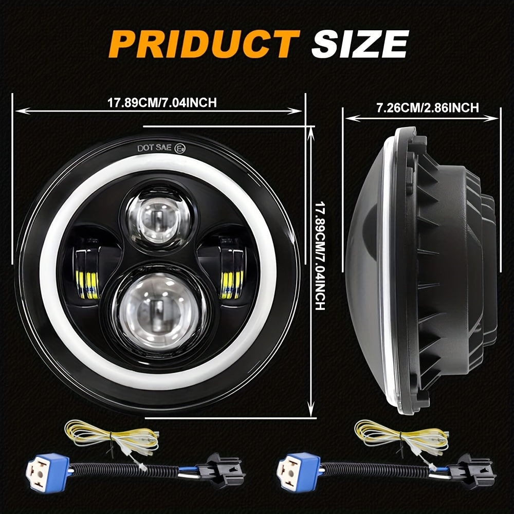2pcs 7 Inch Round LED Headlight with Clourful Drl And Amber/Blue/Green/Red/Pink Turn Signal, High/low Beam Approved for JEEP for Wrangler JK TJ CJ