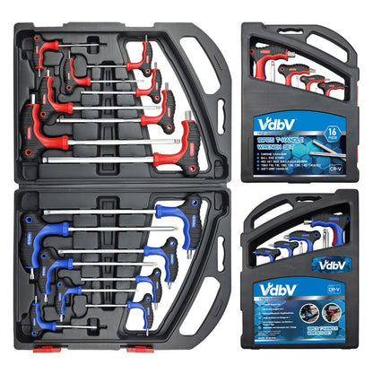 Hex Wrench Set 16-Piece T-Handle | Long Ball End & Star Hex Allen Keys, Chrome Vanadium Steel, Color-Coded, 1.5-10mm T10-T50 1/16-3/8, Bicycle & Mechanic Tool Kit