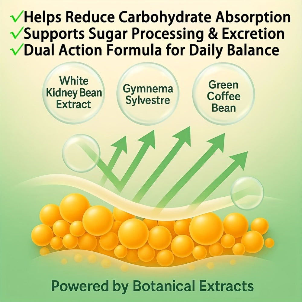 Carb & Sugar Blocker Supplement with White Kidney Bean Extract, Gymnema Sylvestre, Mulberry Leaf & L-Carnitine — Blood Sugar Balance & Weight Management Support, 60 Capsules for Women & Men