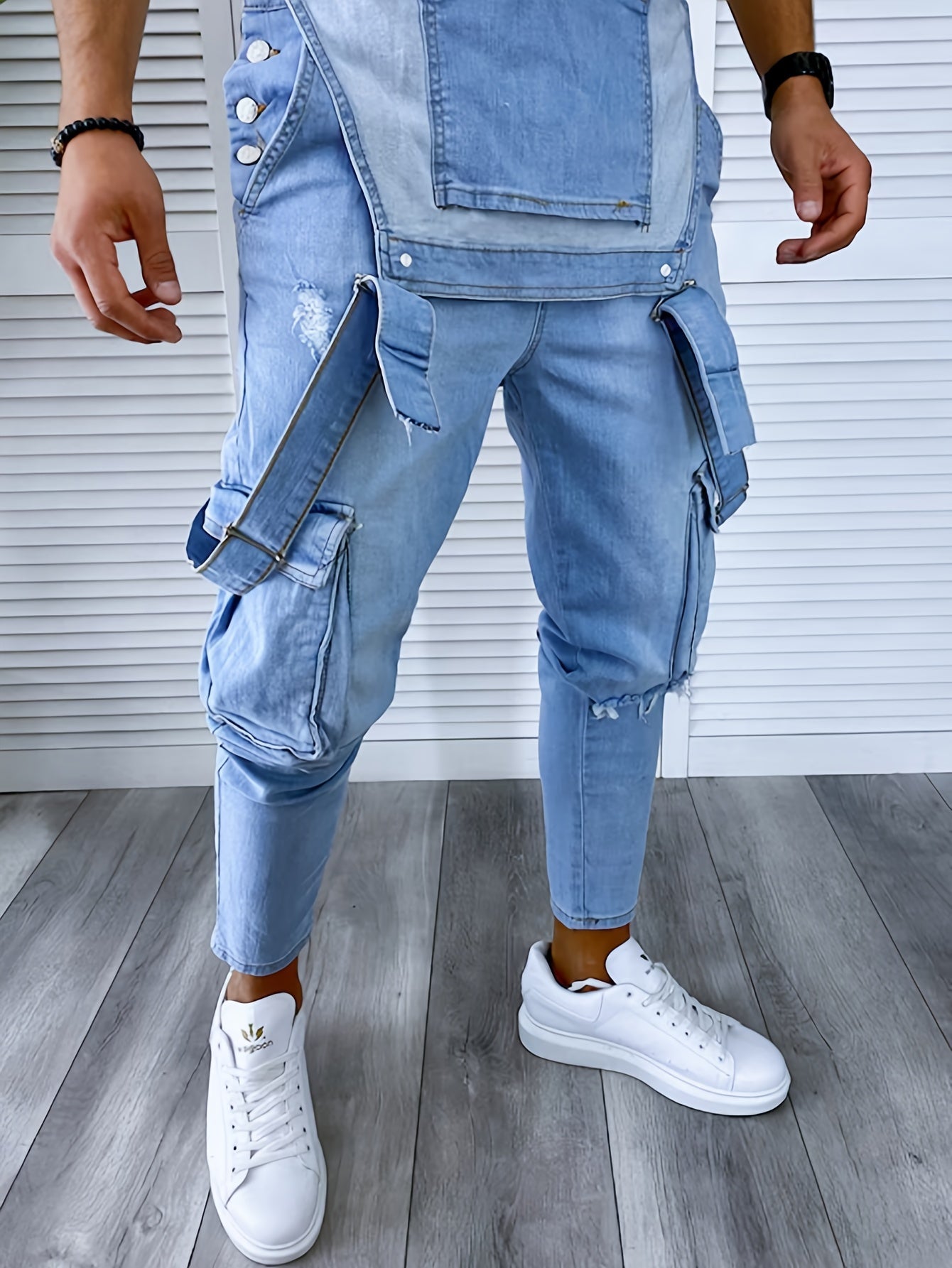 Men's Hooded Coveralls - Multi-Pocket Denim Design