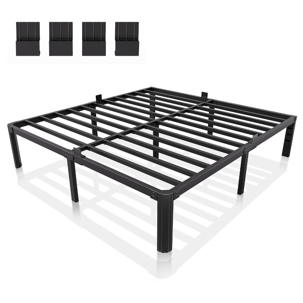 Bed Frame, 14" Black Metal 3,500 lbs Heavy-Duty Steel, Fan-Shaped Legs, Noise-Free, 4 shown in the main product view