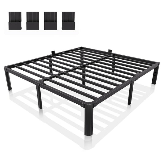 Bed Frame, 14" Black Metal 3,500 lbs Heavy-Duty Steel, Fan-Shaped Legs, Noise-Free, 4 shown in the main product view