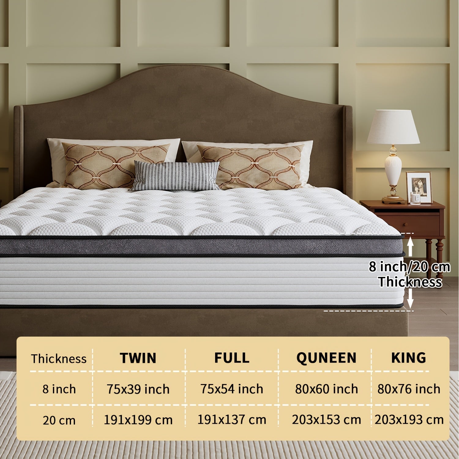 Mattress shown in the Twin, 8 Inches option