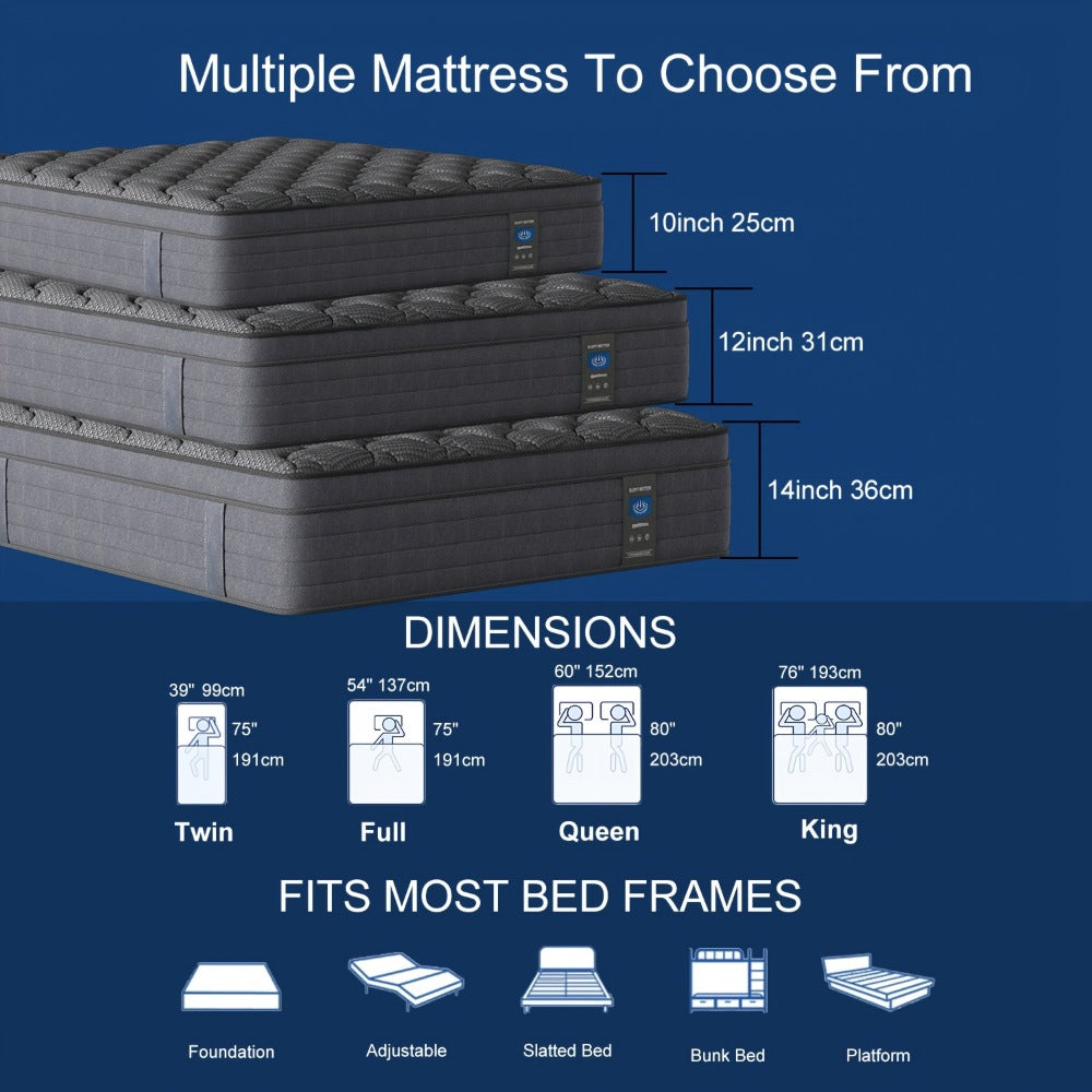 14-Inch Twin Mattress with Pocket Springs, Medium-Firm Bed Mattress for Bedroom detail image - detail view 10