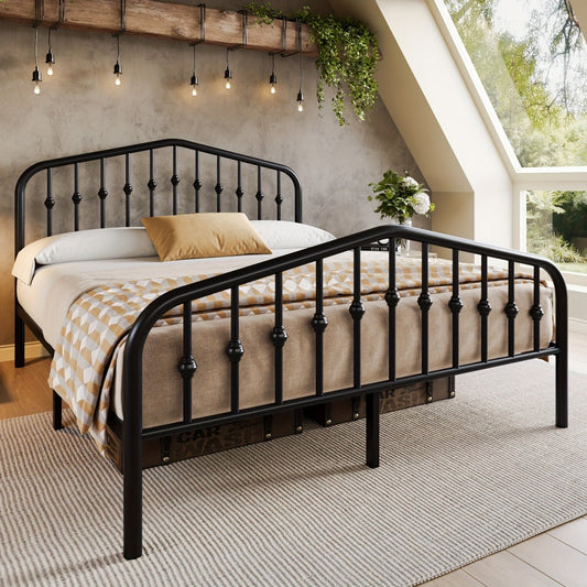 Platform Bed Frame, Queen Size Victorian with Wrought Iron Headboard & Footboard - 14" shown in the main product view