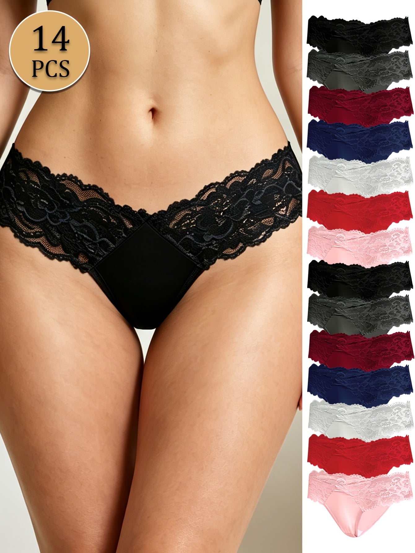 14-Pack Women's Thong Underwear - Adjustable Low-Rise Comfort