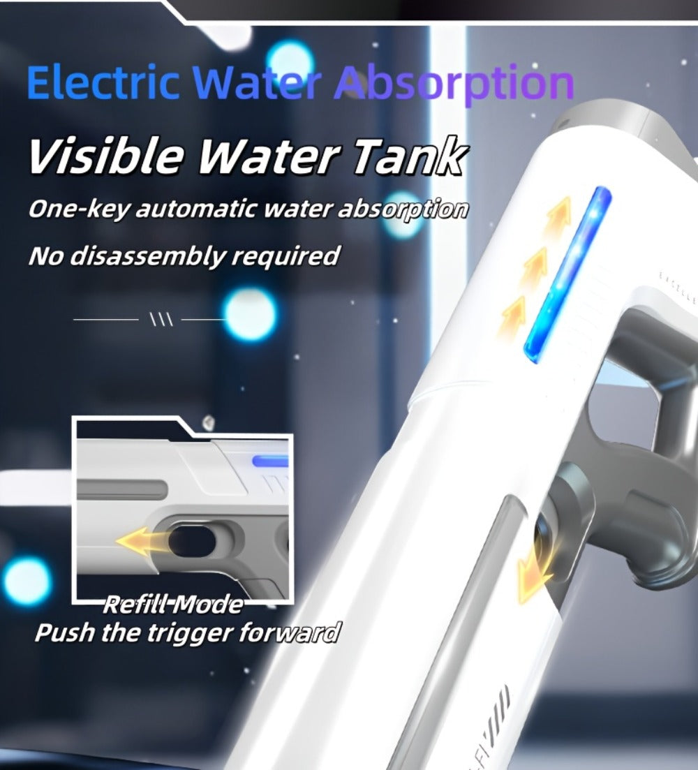 Electric Water Gun with Auto-Fill, LED Lights & 40-Foot Range – USB Rechargeable Large Capacity Soaker Blaster for Kids & Adults, Pool Beach Backyard Outdoor Summer Toy, Gift Box