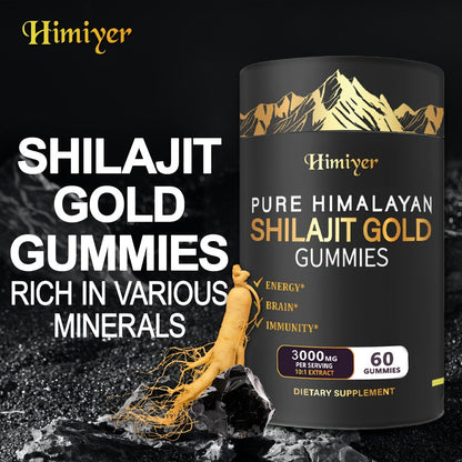 Pure Himalayan Shilajit Gummies with KSM-66 Ashwagandha, Ginseng & Gokshura – 85+ Trace Minerals, 75% Fulvic Acid | No Added Sugar | Energy & Vitality Supplement for Men & Women | 1 or 2 Bottles