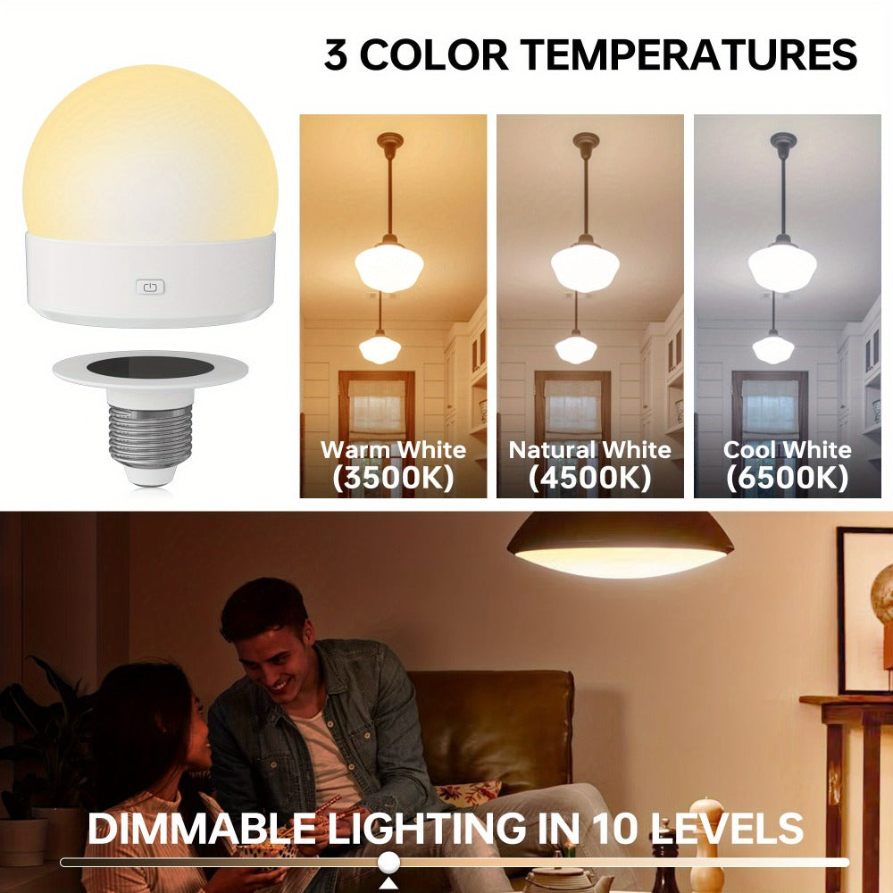 Rechargeable LED Light Bulb E26 3000mAh 400LM with Remote Control – USB Wireless Puck Light, 3 Color Temperatures, 12 RGB Colors, Timer, No Wiring for Lamps Closets Cabinets Indoor Lighting 4 Pack