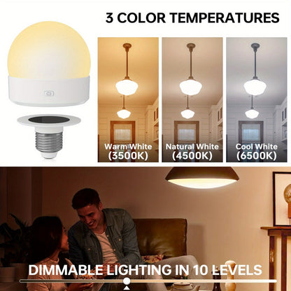Rechargeable LED Light Bulb E26 3000mAh 400LM with Remote Control – USB Wireless Puck Light, 3 Color Temperatures, 12 RGB Colors, Timer, No Wiring for Lamps Closets Cabinets Indoor Lighting 4 Pack