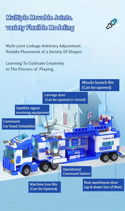 City Police Building Blocks Set 700 Pieces – Patrol Car Truck with Action Figures, Brick Toy for Boys Role Play STEM, Birthday Christmas Halloween Thanksgiving Gift Ages 6 7 8 9 10