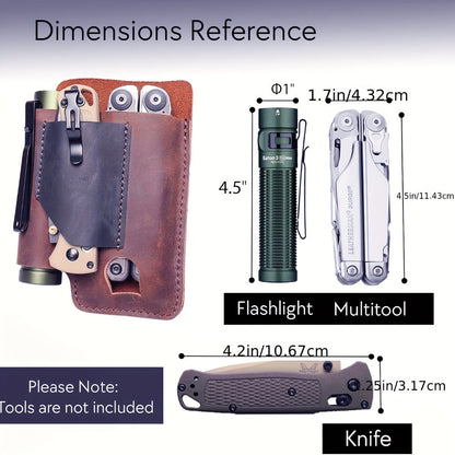 Multitool Belt Holster with Belt Clip & Loop, EDC Everyday Carry Organizer Sheath for Multi-Tools, Flashlight & Pen Holder, 4x5.5x1 Inch, Fits Leatherman Gerber & Most Multitools, Black & Brown