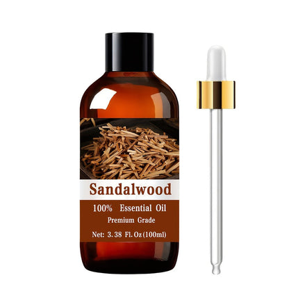 Sandalwood Essential Oil 100% Pure Undiluted 100ml — Warm Woody Grounding Scent for Aromatherapy Diffuser Meditation Yoga Massage Hair Skin Nail Care Relaxation Body Oil Women Men