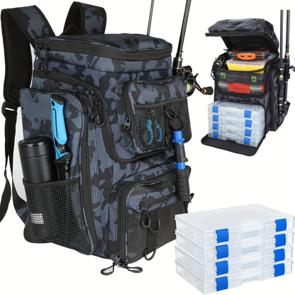 Waterproof Fishing Rod Backpack 42L – Built-In Rod Tube, 16 Pockets & Insulated Cooler Option | Black, Camo, Khaki, Gray