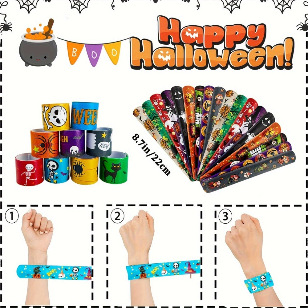 Halloween Slap Bracelets Bulk for Kids – 54/100PCS Halloween Party Favors for Boys & Girls, Spooky Treat Bag Stuffers, Classroom Goodie Gifts, Halloween Toy Accessories