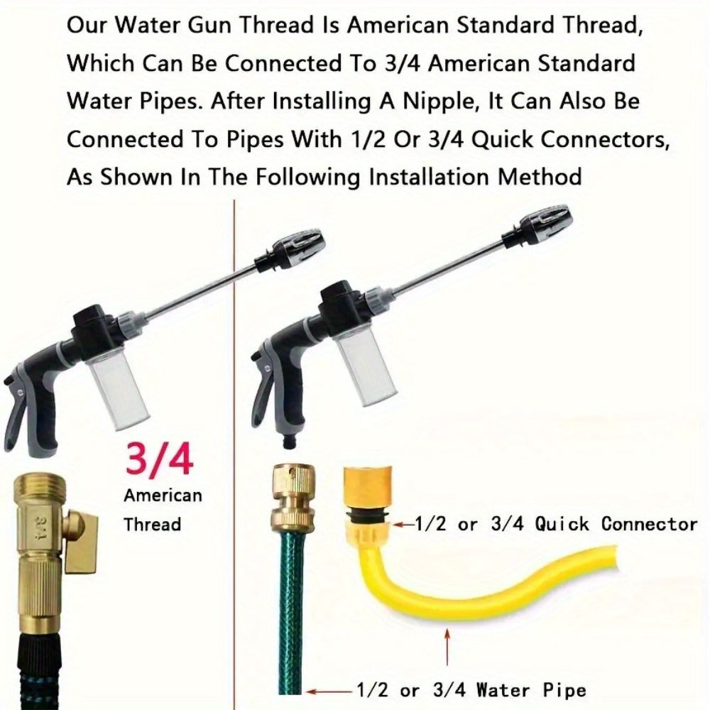 High Pressure Car Wash Gun with Long Extension Rod – Adjustable Spray Nozzle, Leak-Proof Connector, Fits Garden Hose – Car Truck RV & Garden Cleaning Wand