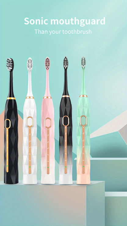 IPX8 Sonic Electric Toothbrush with 8 Replacement Brush Heads — Metal Shaft, USB Rechargeable 500mAh, Travel Case & Holder, Deep Plaque Removal for Adults Men & Women, 5 Colors